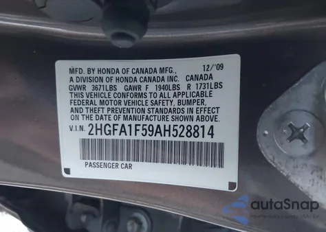 2010 Honda Civic Lx from USA, damaged, VIN 2HGFA1F59AH528814
